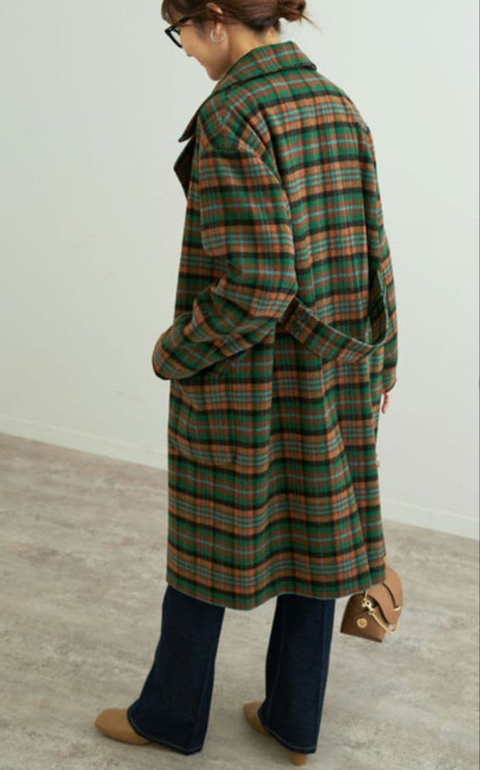 SLOBE IENA　マルチカラーチェックロングピーコート　38　美品✨