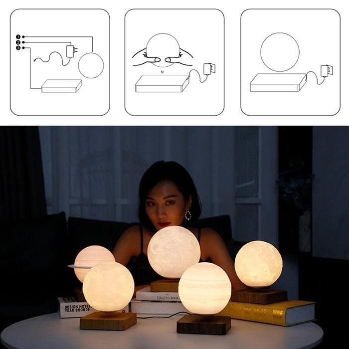 月 電気スタンド 磁気浮上 LED 卓上 ランプ テーブルライト ナチュラル