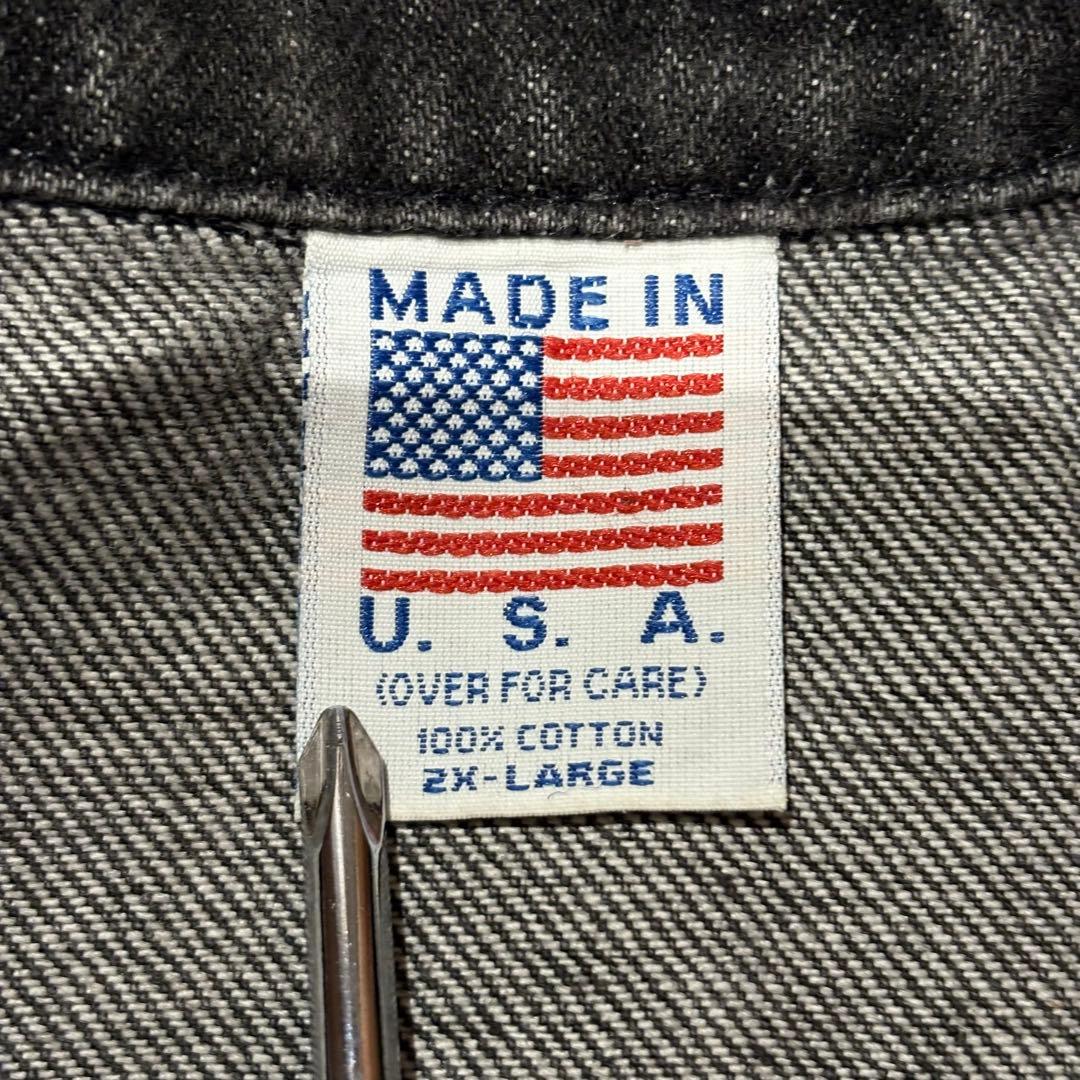 【SALE】USA製　デニムジャケット　黒　ブラック　2XL 先染め　短丈
