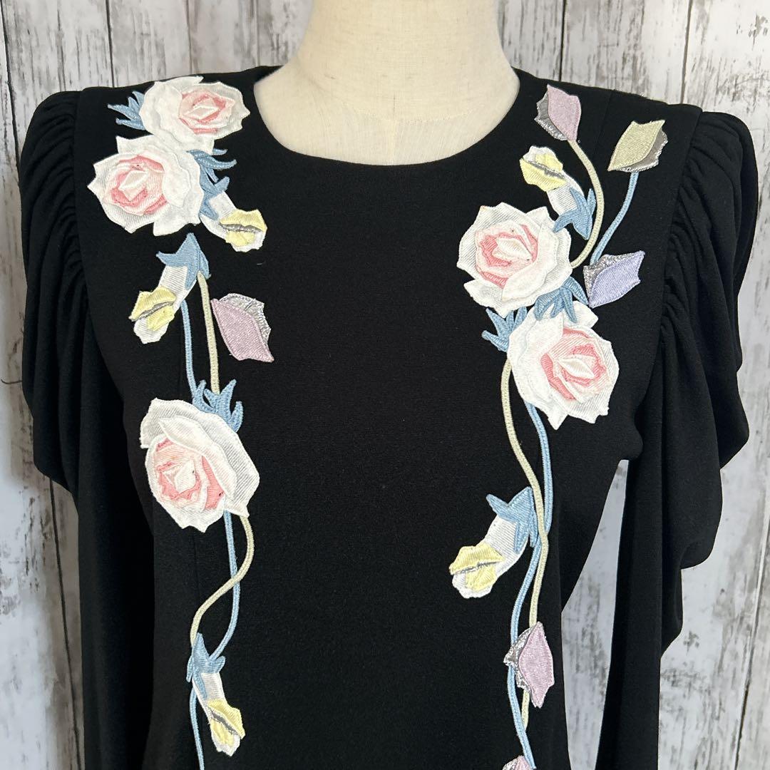 極美品【ミズレイコ】ローズ刺繍ロングワンピース 日本製 ヴィンテージ