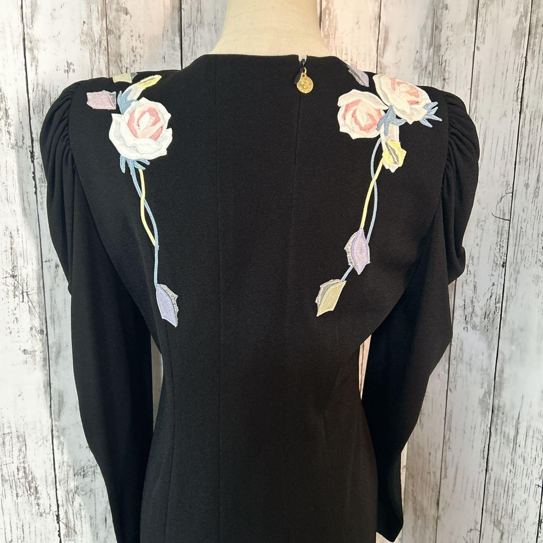 極美品【ミズレイコ】ローズ刺繍ロングワンピース 日本製 ヴィンテージ