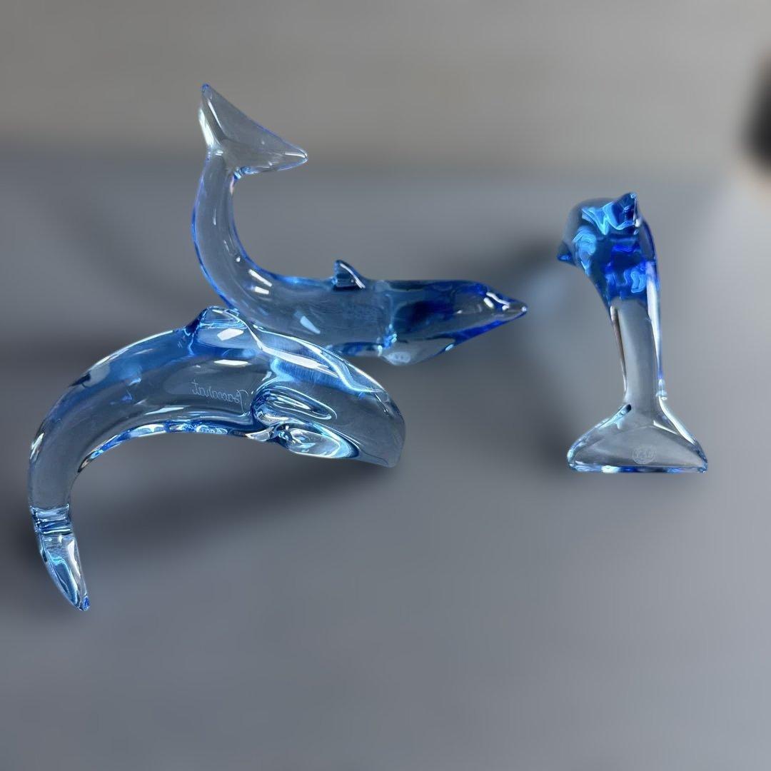 Baccarat 青色ガラス製イルカの彫刻