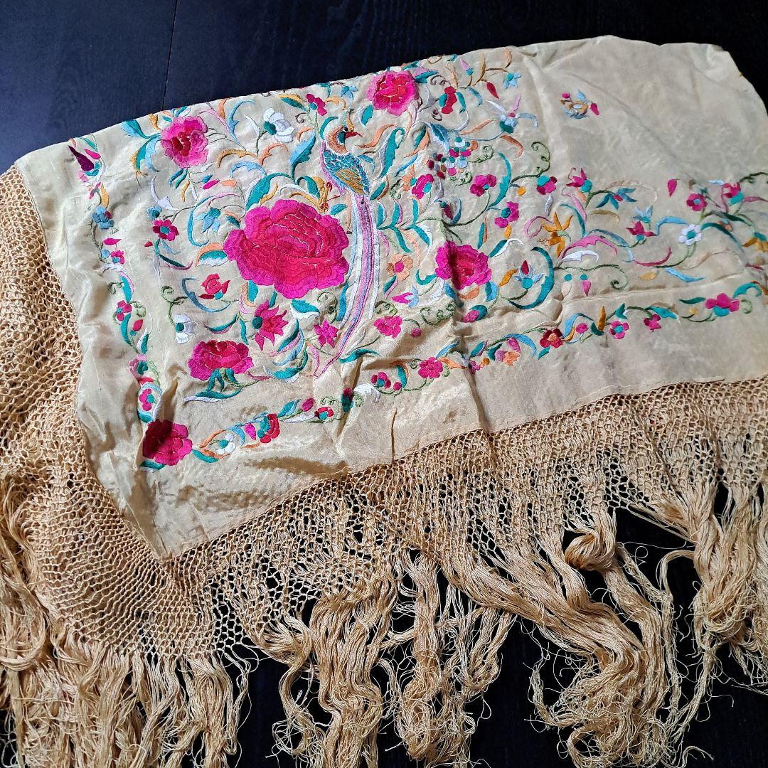 ヴィンテージ 刺繍 テーブルクロス ベッドスロー ベッドライナー ショール