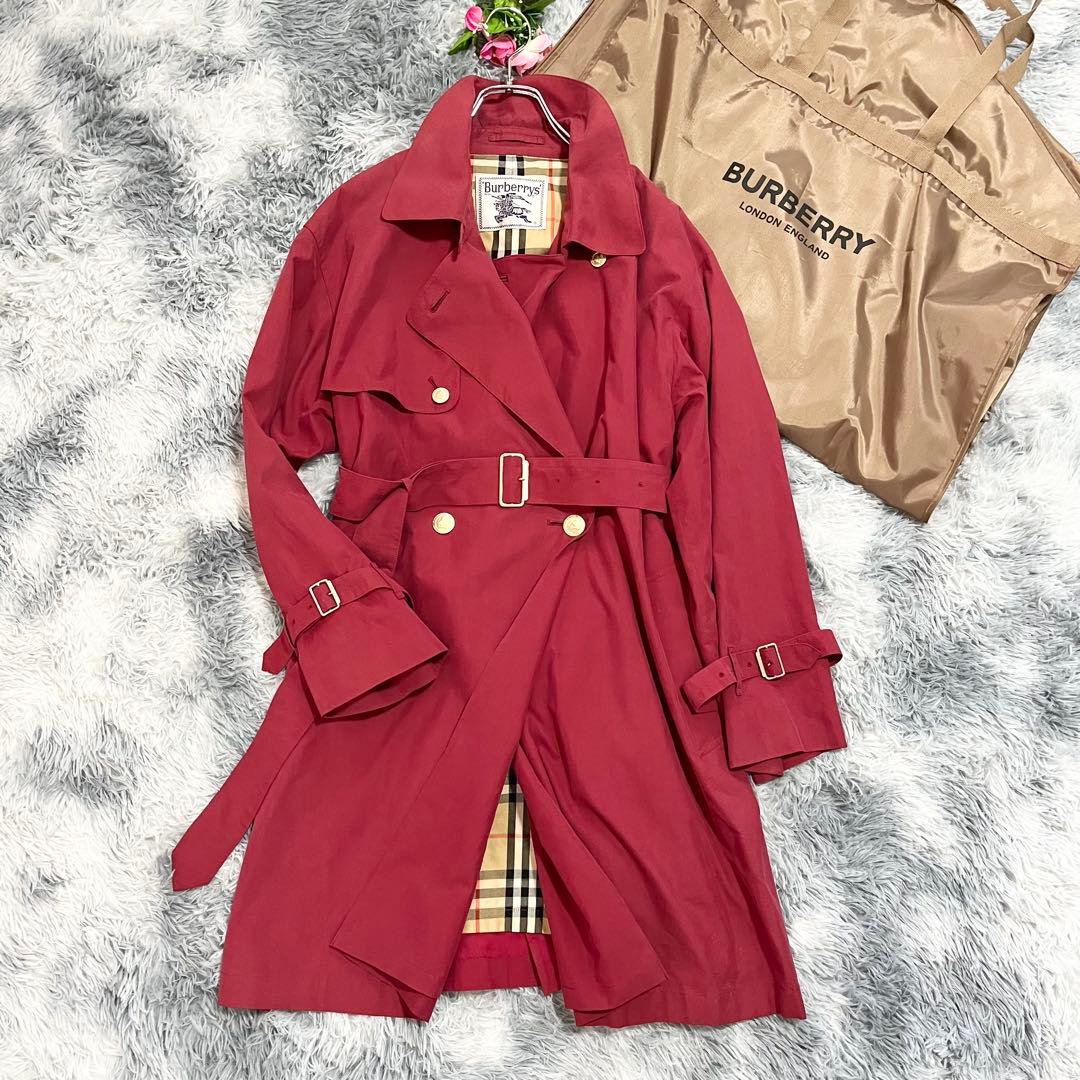 Burberrs トレンチコート　ノバチェック　赤　金ボタン　ベルト付き　9AR