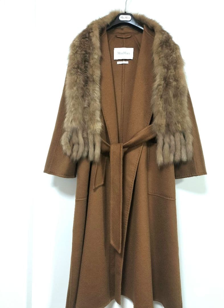 超美品　MaxMaraカシミヤコート　リュドミラ　キャメル34　＆セーブルファー