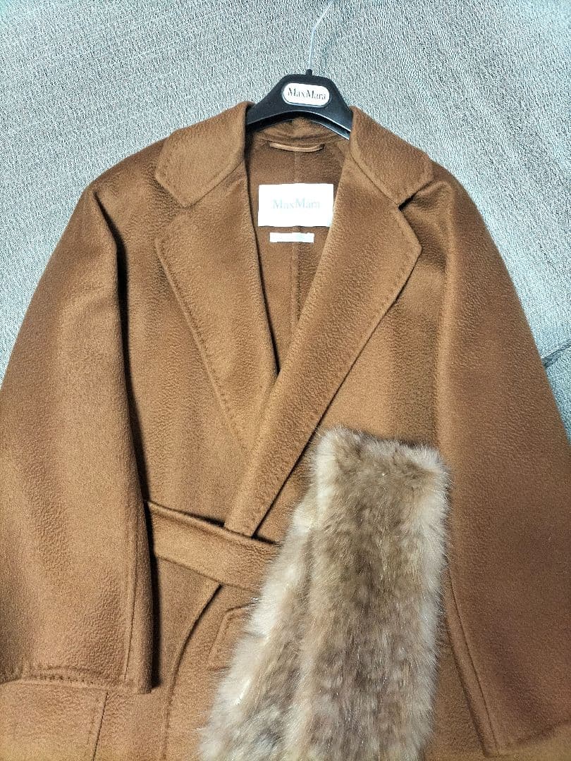 超美品　MaxMaraカシミヤコート　リュドミラ　キャメル34　＆セーブルファー