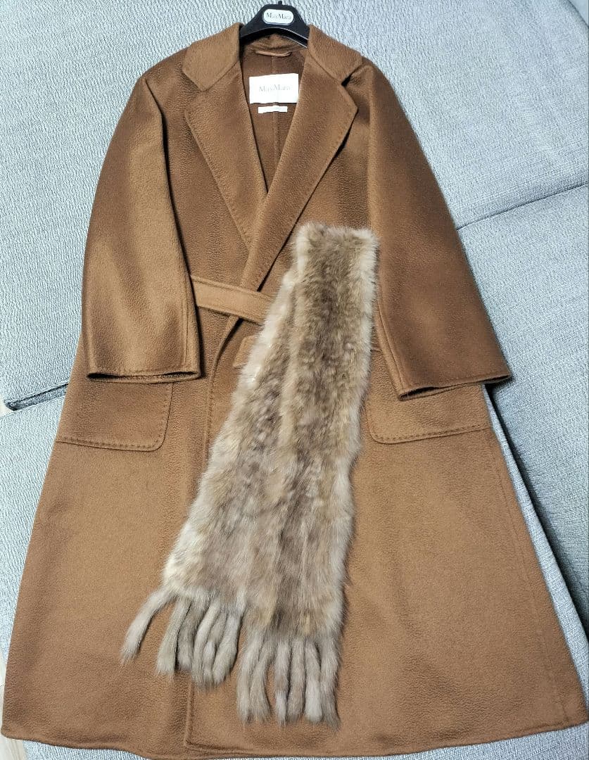 超美品　MaxMaraカシミヤコート　リュドミラ　キャメル34　＆セーブルファー