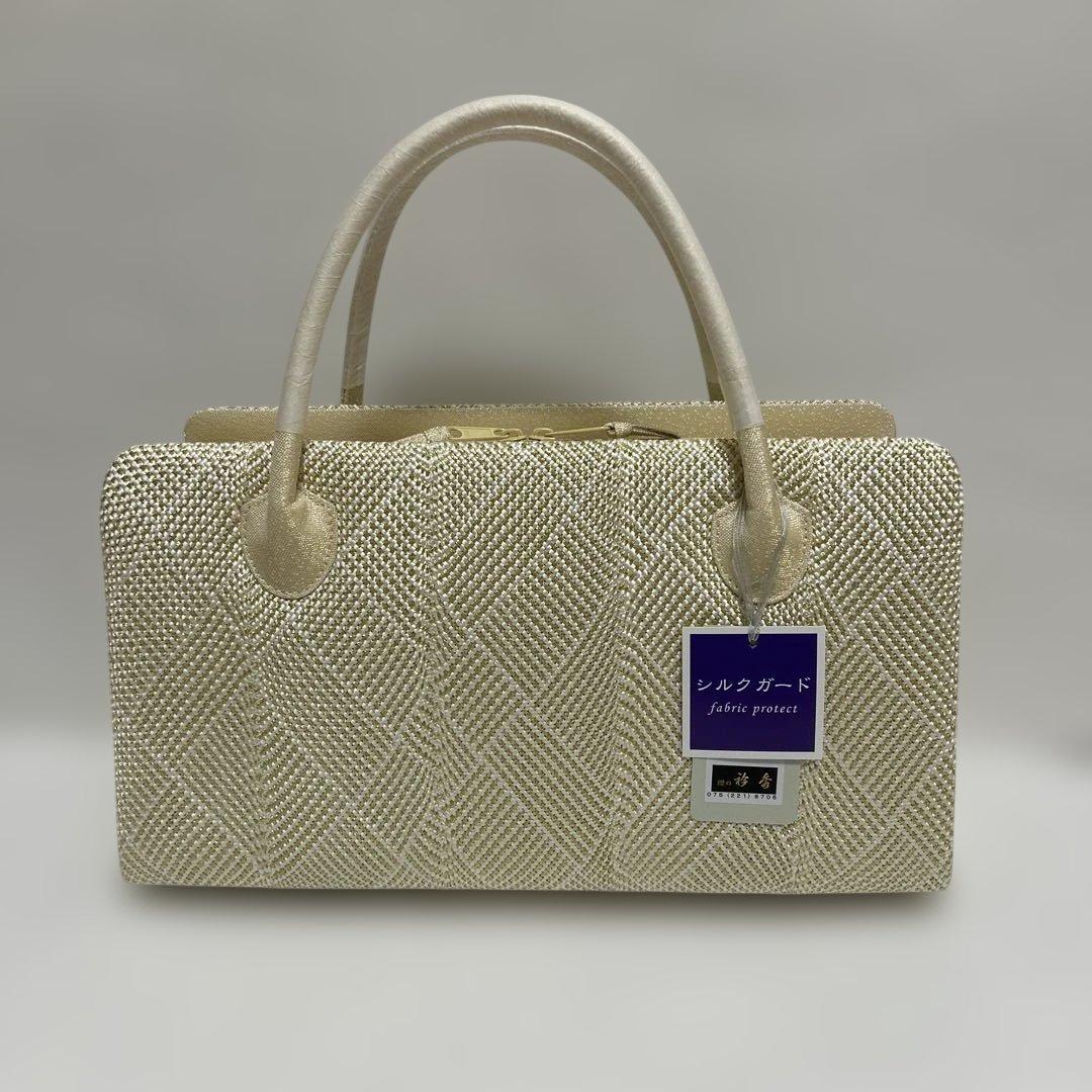 バック バッグ 和装バッグ あおりバッグ 利休バッグ 着物に 組織り 薄金色