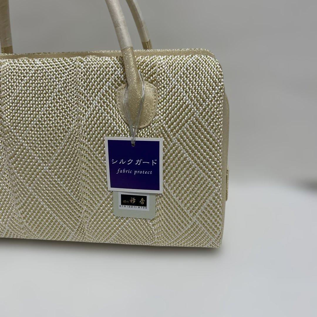 バック バッグ 和装バッグ あおりバッグ 利休バッグ 着物に 組織り 薄金色