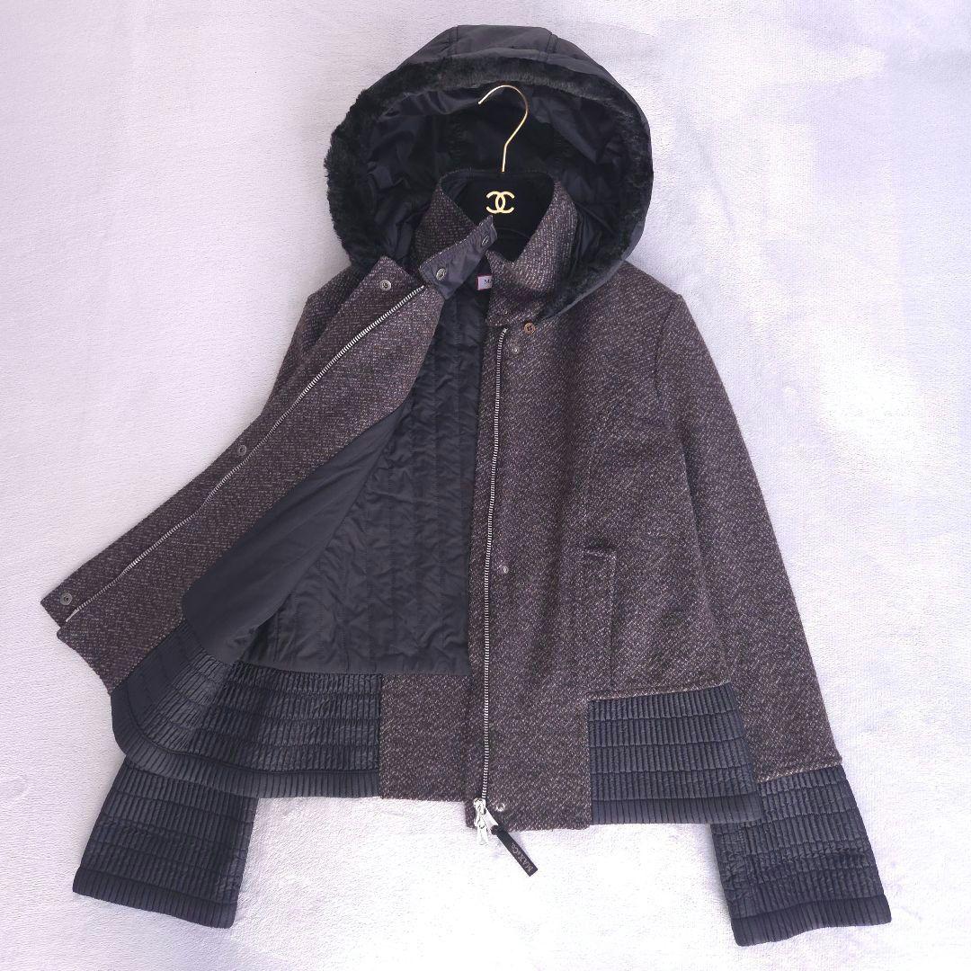 美品 マックスマーラ ウールコート XL ファーフード 切り替え 大きいサイズ