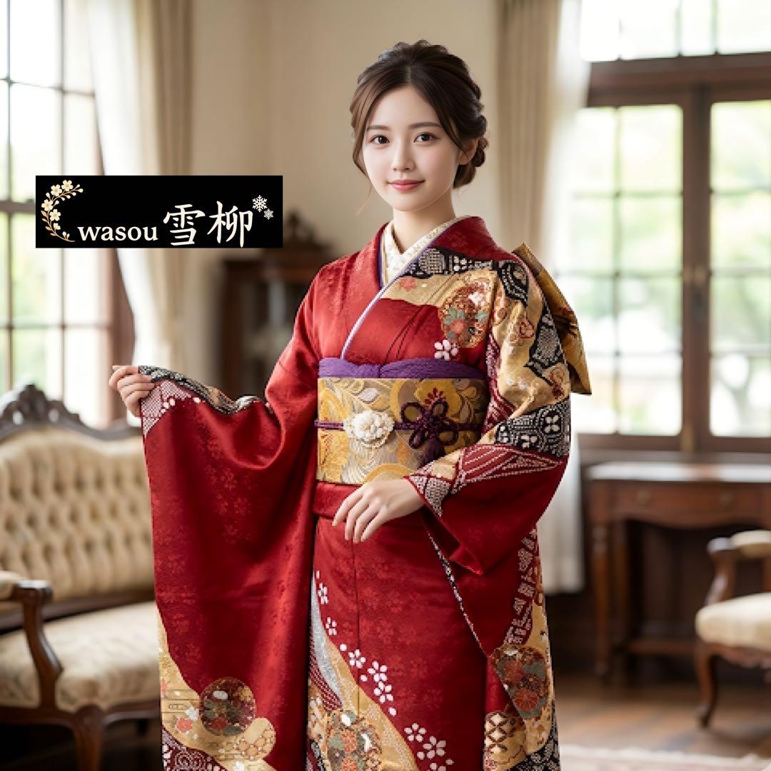 人気の赤古典♡可愛らしい鞠模様♡振袖フルセット　成人式前撮り謝恩会