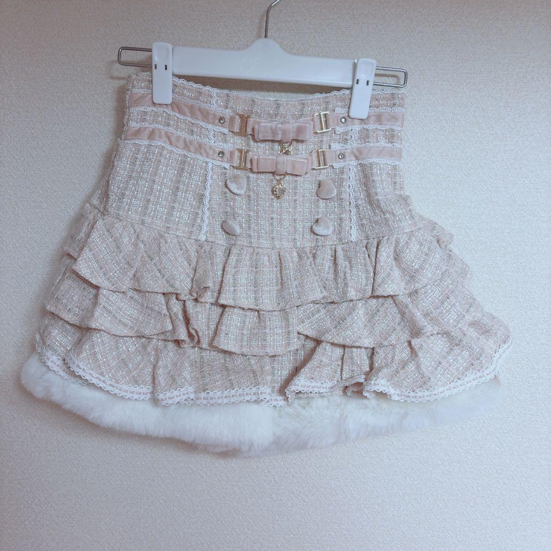 リズリサ 裾ファーフリルスカパン ピンク