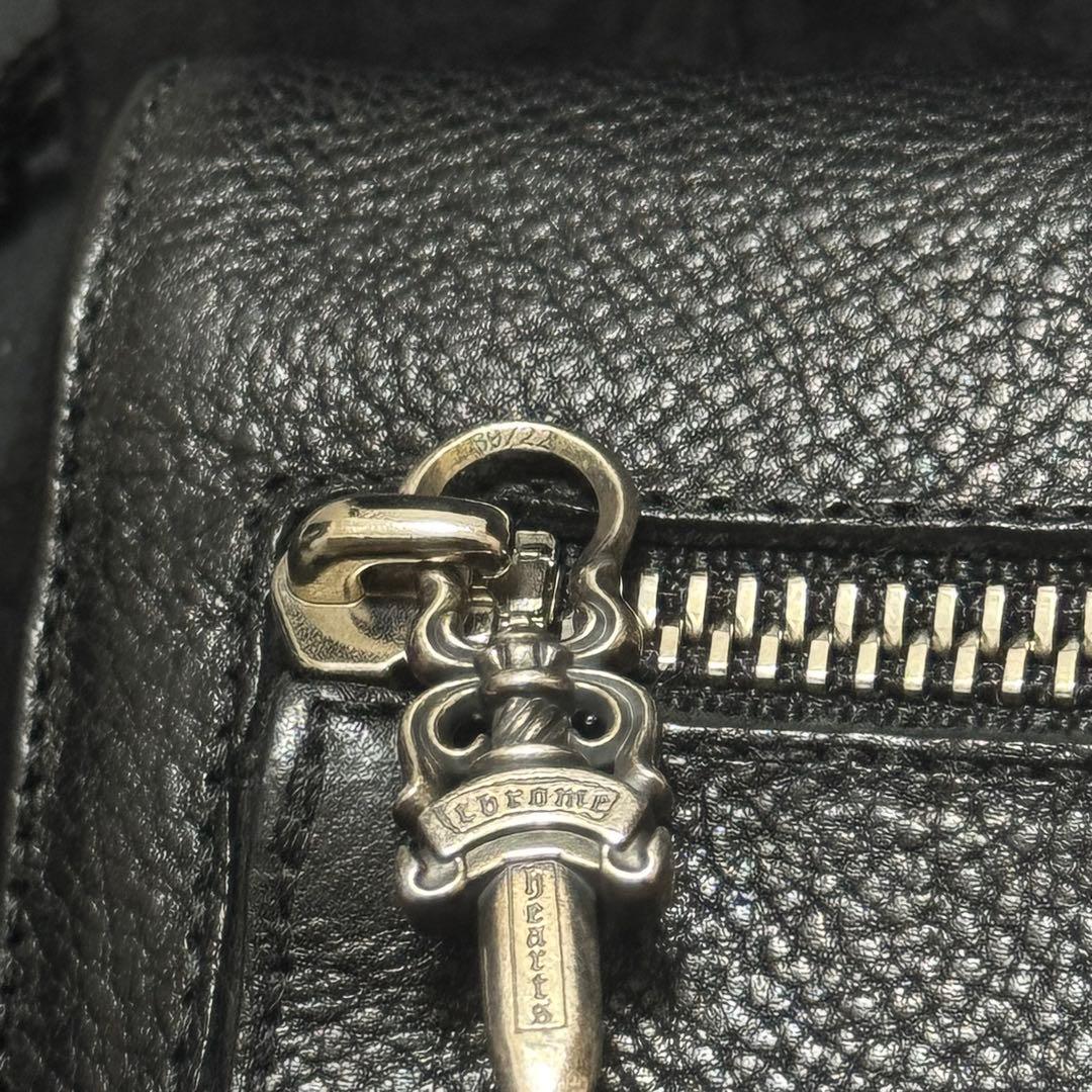 クロムハーツ ウェーブウォレット クロスボタン ブラック ヘビーレザー ミニ