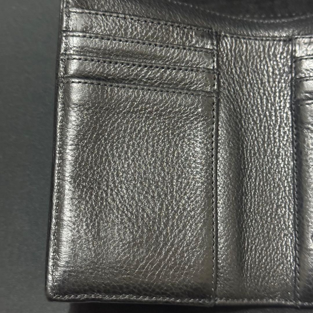 クロムハーツ ウェーブウォレット クロスボタン ブラック ヘビーレザー ミニ