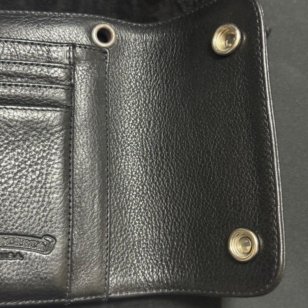 クロムハーツ ウェーブウォレット クロスボタン ブラック ヘビーレザー ミニ