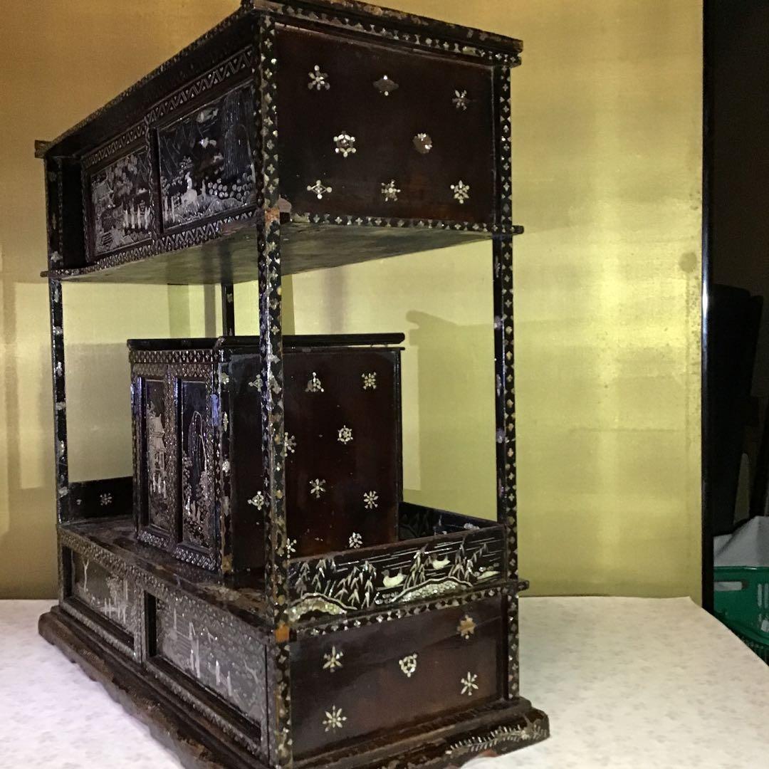 極細密螺鈿　小型　棚　江戸期