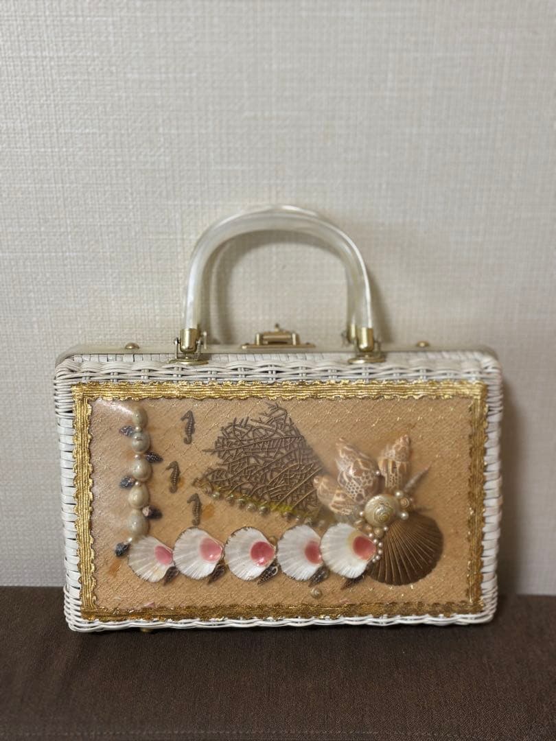 貝殻　アンティーク　かごバッグ