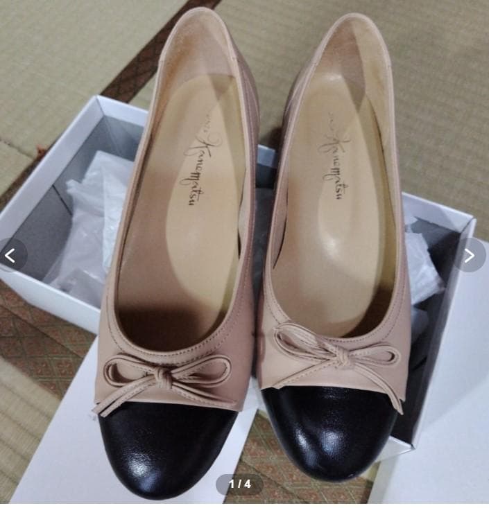 銀座かねまつ　バレエパンプス ベージュ×黒　フラット シューズ　1度履きました