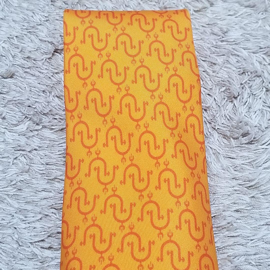 【HERMES】エルメス シルク100% オレンジ ネクタイ 箱付き 約8cm