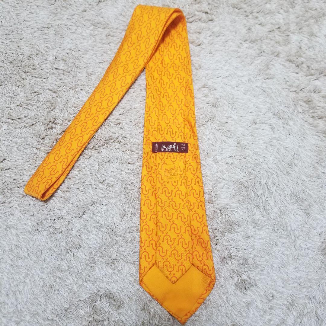 【HERMES】エルメス シルク100% オレンジ ネクタイ 箱付き 約8cm
