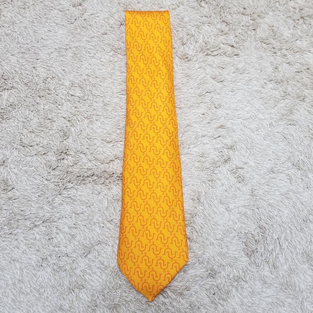 【HERMES】エルメス シルク100% オレンジ ネクタイ 箱付き 約8cm