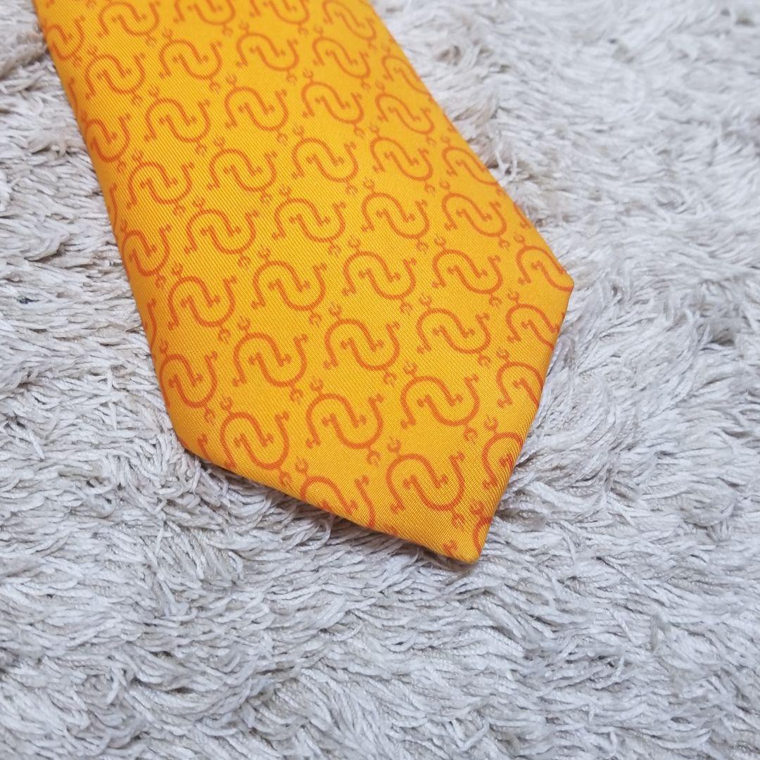 【HERMES】エルメス シルク100% オレンジ ネクタイ 箱付き 約8cm