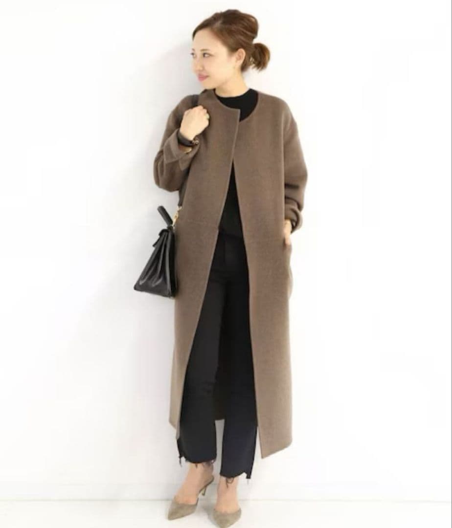 DeuxiemeClasse muse リバーロングノーカラーコート ウール