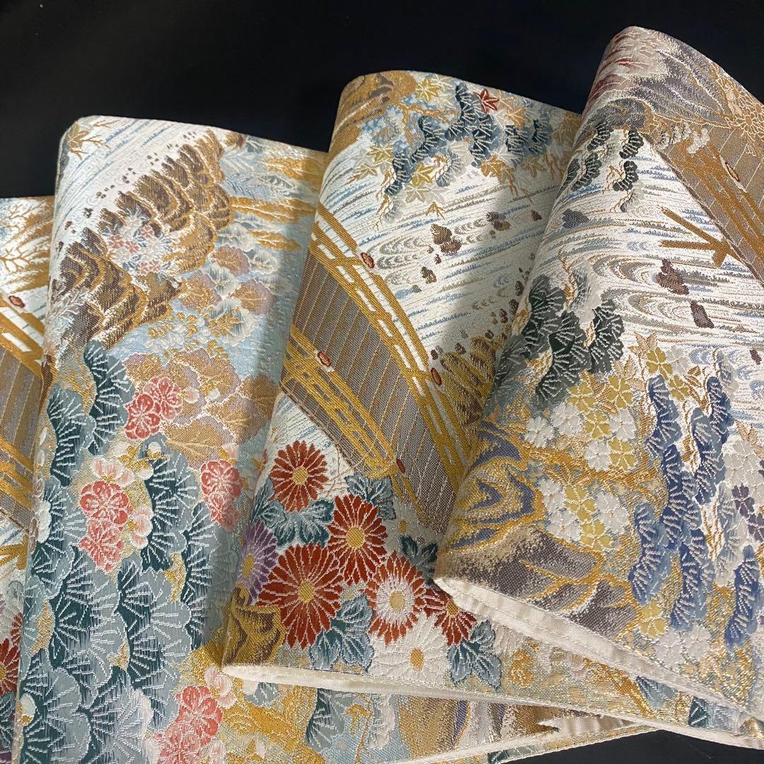 ZY-820 袋帯 山河橋文 九百金弐重箔 松 菊 フォーマル 礼装 逸品 高級