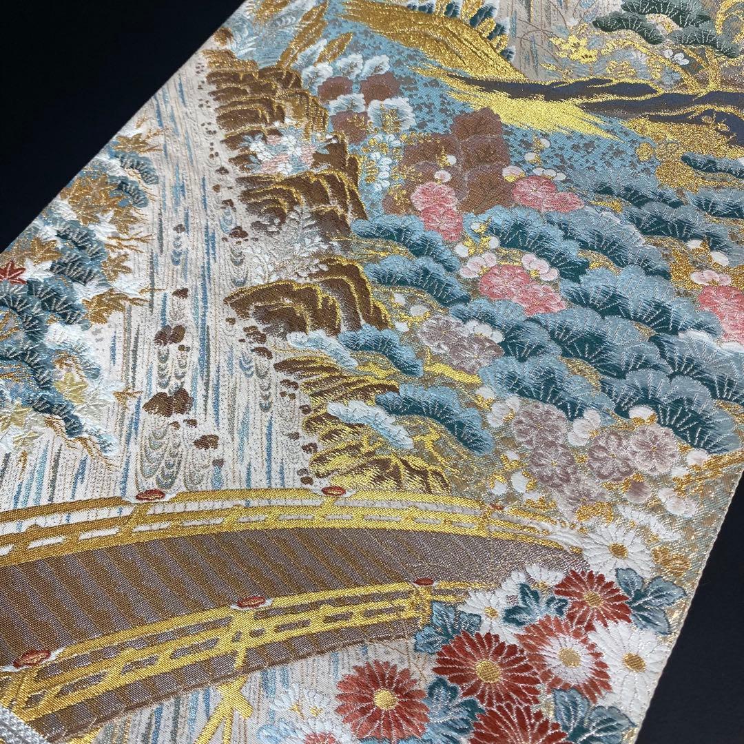 ZY-820 袋帯 山河橋文 九百金弐重箔 松 菊 フォーマル 礼装 逸品 高級