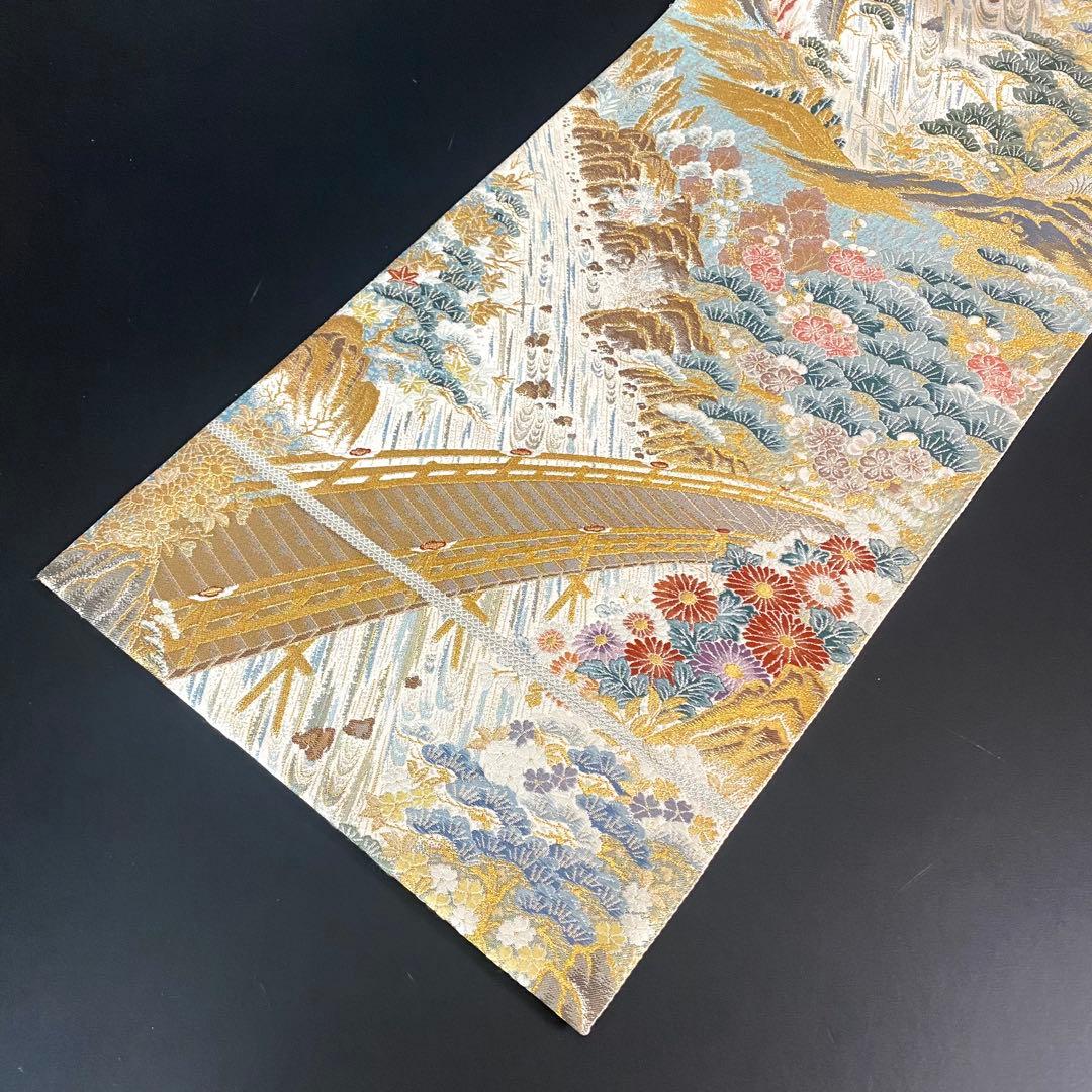 ZY-820 袋帯 山河橋文 九百金弐重箔 松 菊 フォーマル 礼装 逸品 高級