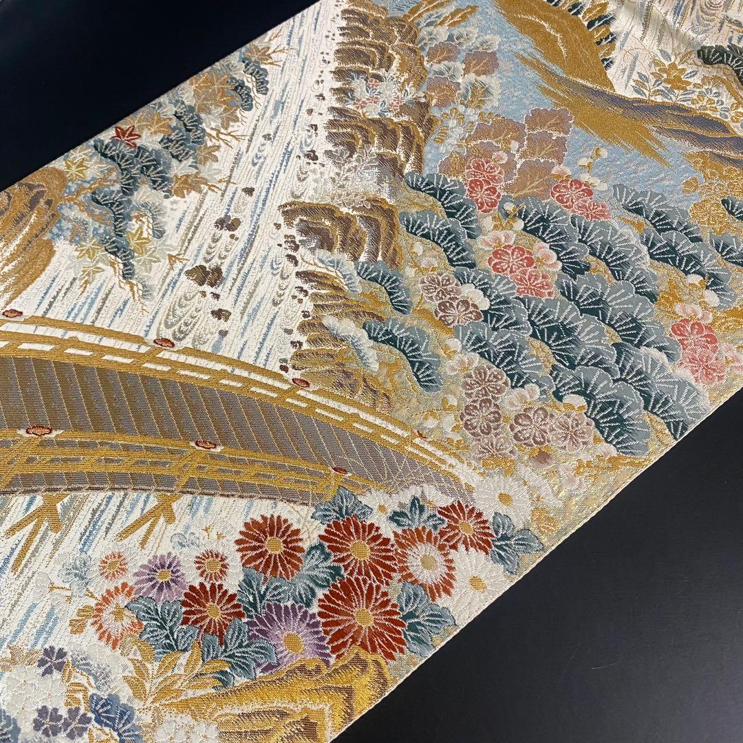 ZY-820 袋帯 山河橋文 九百金弐重箔 松 菊 フォーマル 礼装 逸品 高級