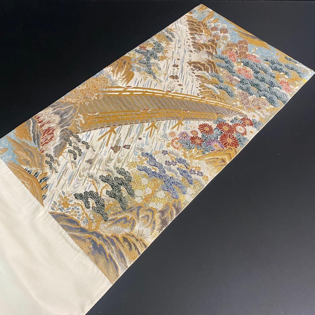 ZY-820 袋帯 山河橋文 九百金弐重箔 松 菊 フォーマル 礼装 逸品 高級