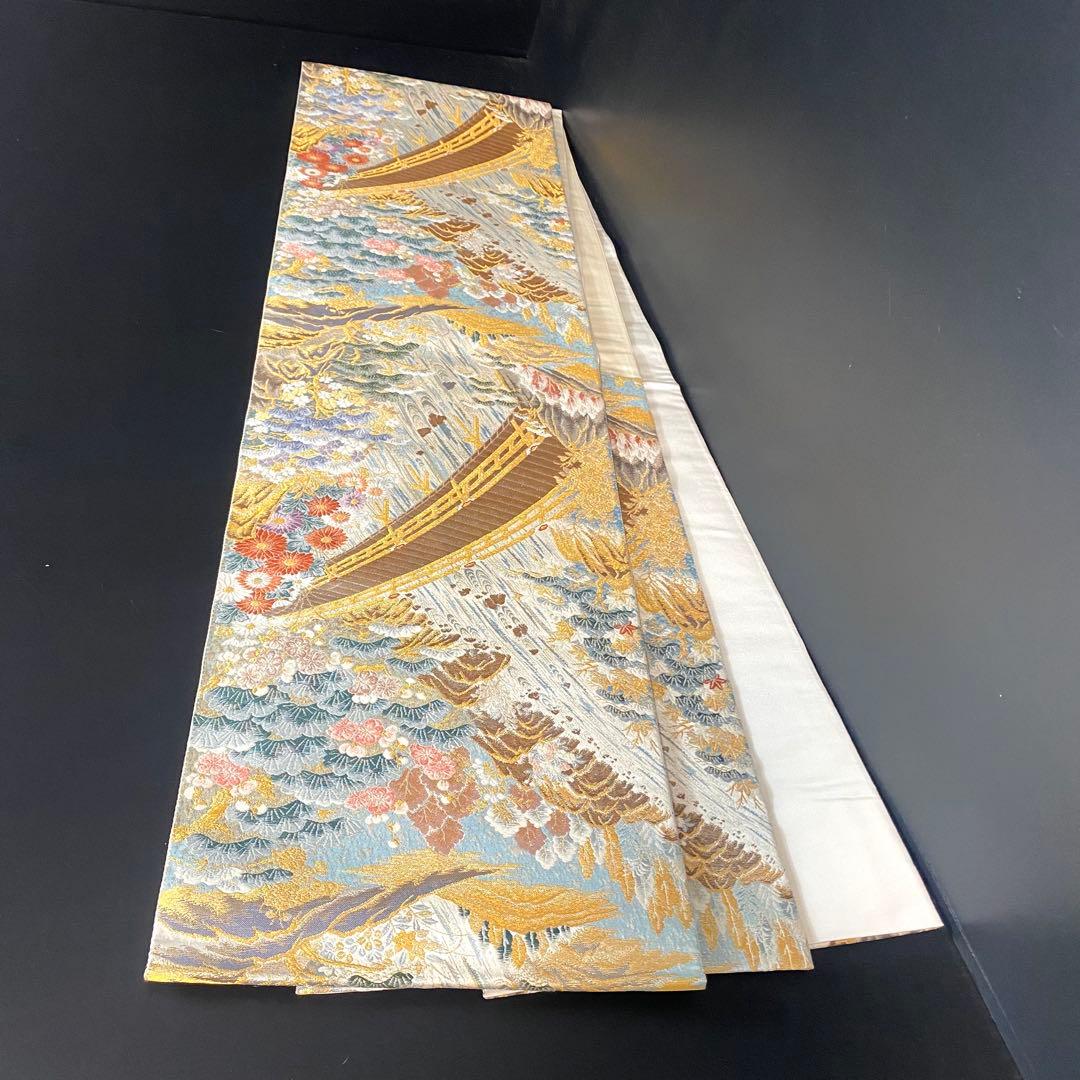 ZY-820 袋帯 山河橋文 九百金弐重箔 松 菊 フォーマル 礼装 逸品 高級