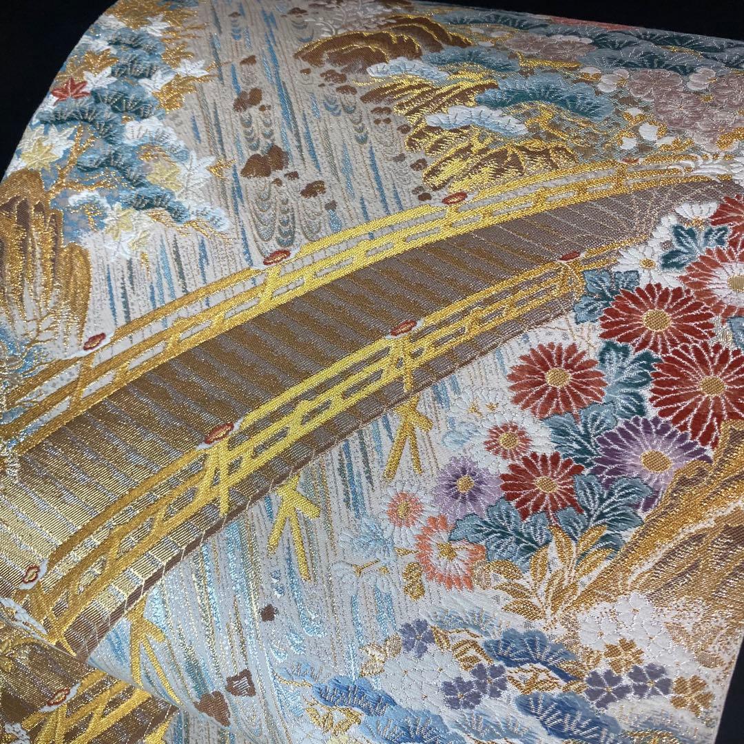 ZY-820 袋帯 山河橋文 九百金弐重箔 松 菊 フォーマル 礼装 逸品 高級
