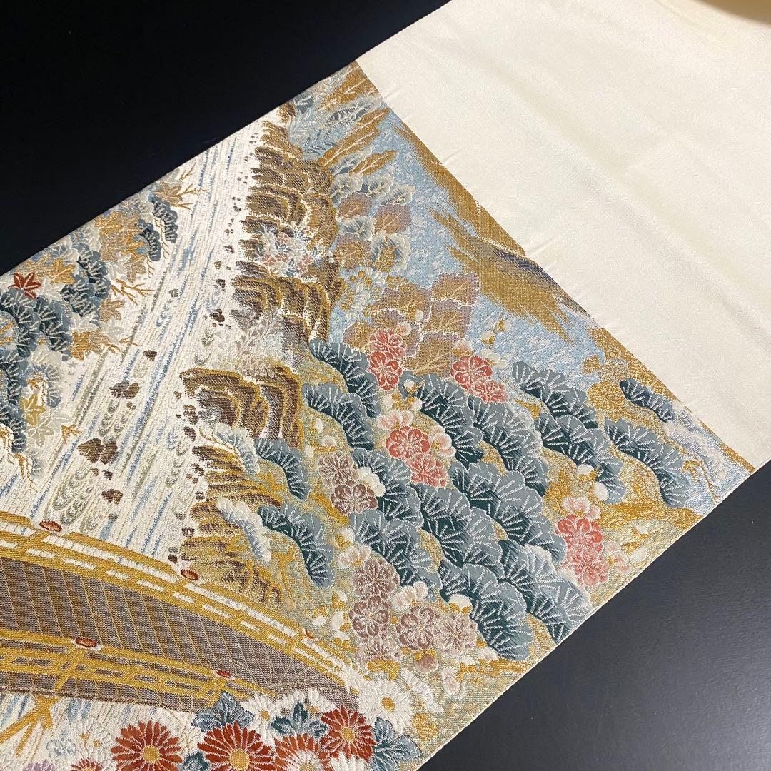 ZY-820 袋帯 山河橋文 九百金弐重箔 松 菊 フォーマル 礼装 逸品 高級