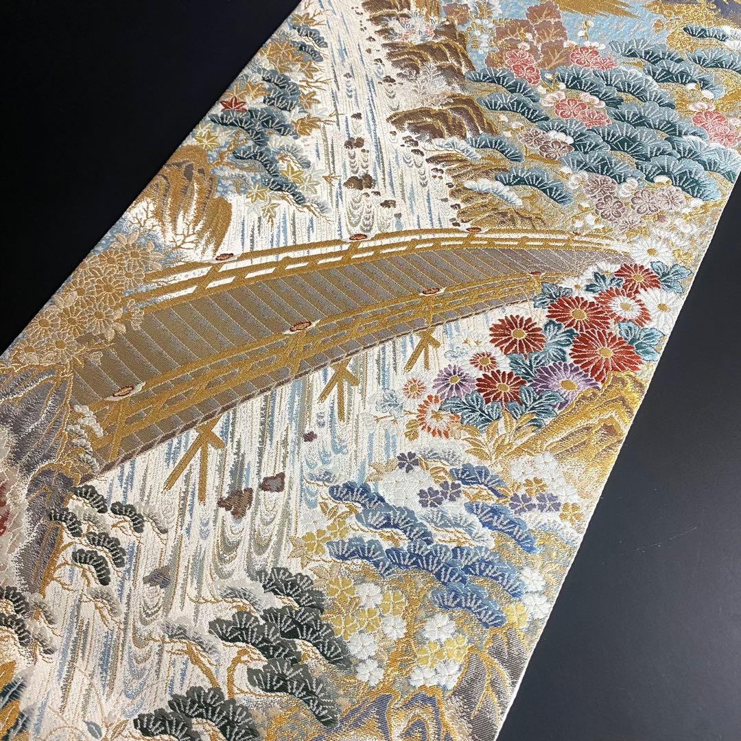 ZY-820 袋帯 山河橋文 九百金弐重箔 松 菊 フォーマル 礼装 逸品 高級