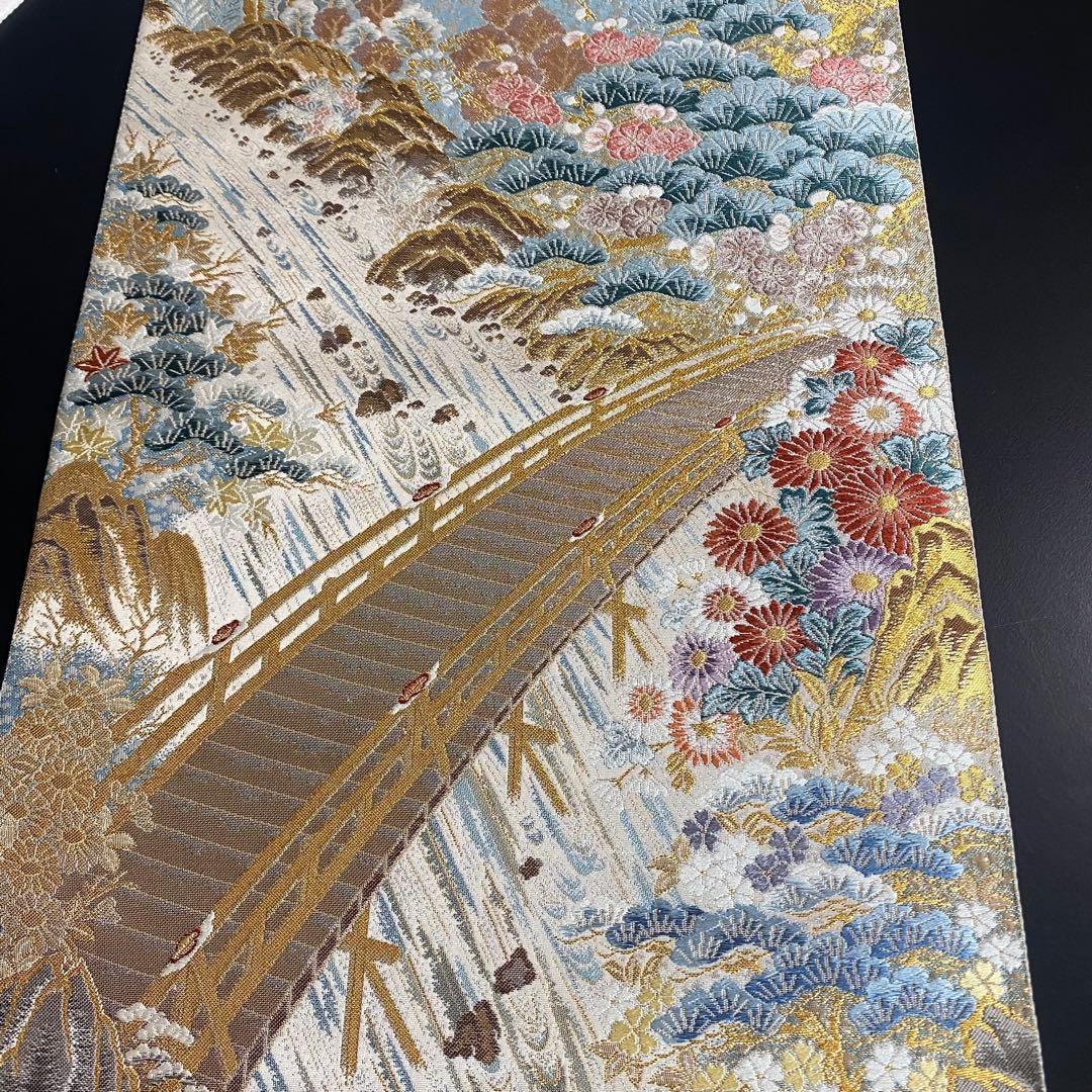 ZY-820 袋帯 山河橋文 九百金弐重箔 松 菊 フォーマル 礼装 逸品 高級