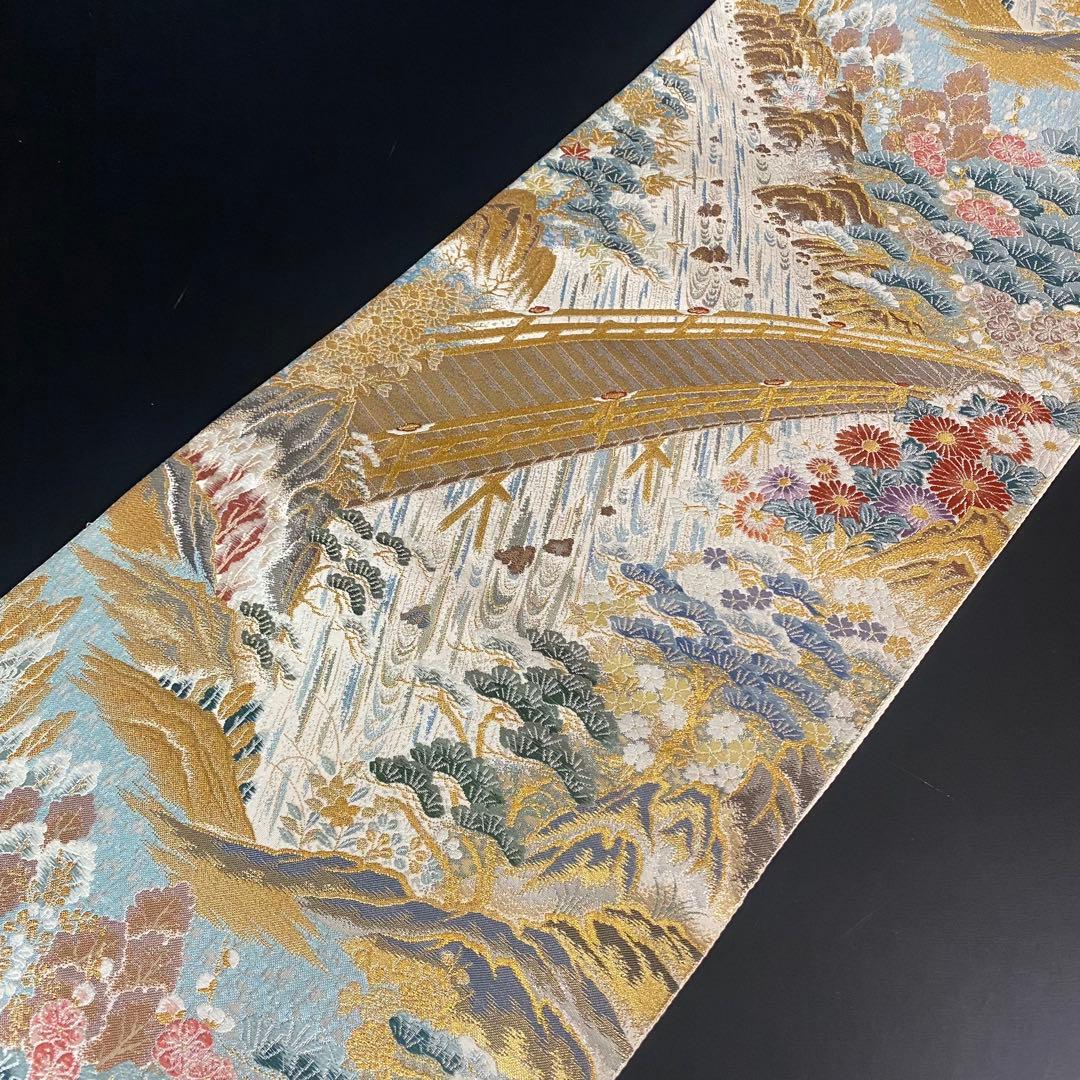 ZY-820 袋帯 山河橋文 九百金弐重箔 松 菊 フォーマル 礼装 逸品 高級