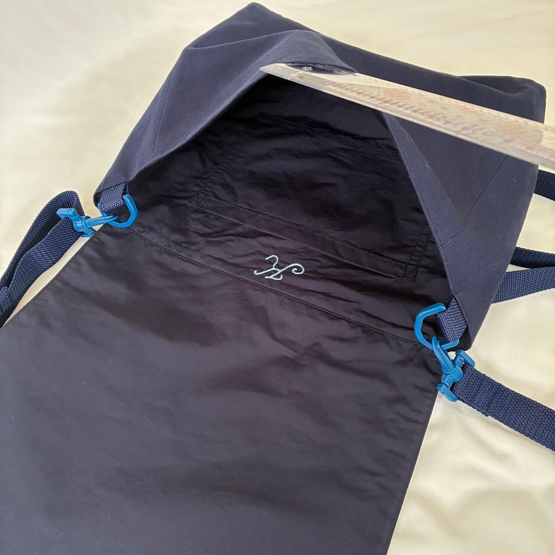 こん　手刺繍　ショルダーバッグ　通しマチ　濃紺　調整ベルト付き　【2/2】