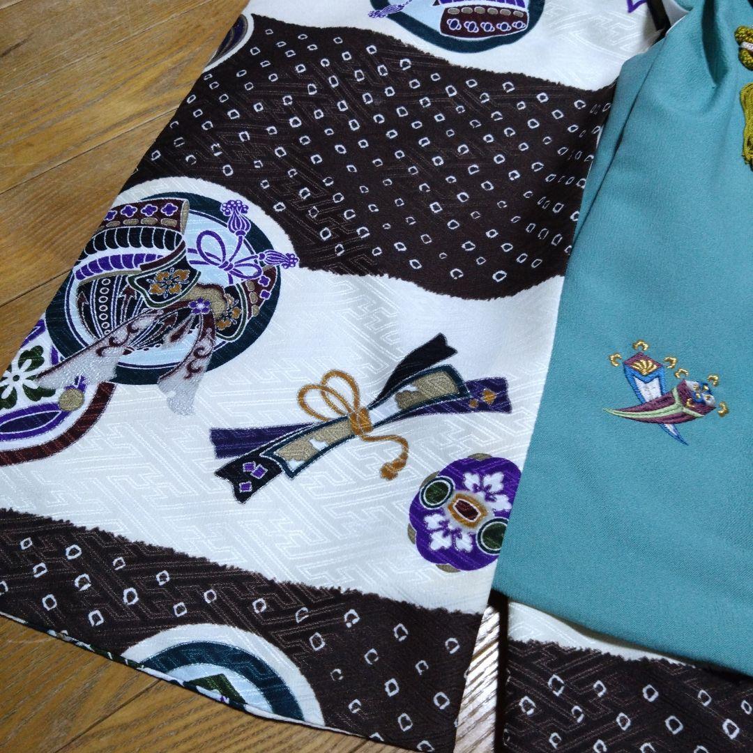 足袋雪駄付き★三歳★男の子★青緑色被布＆茶白着物