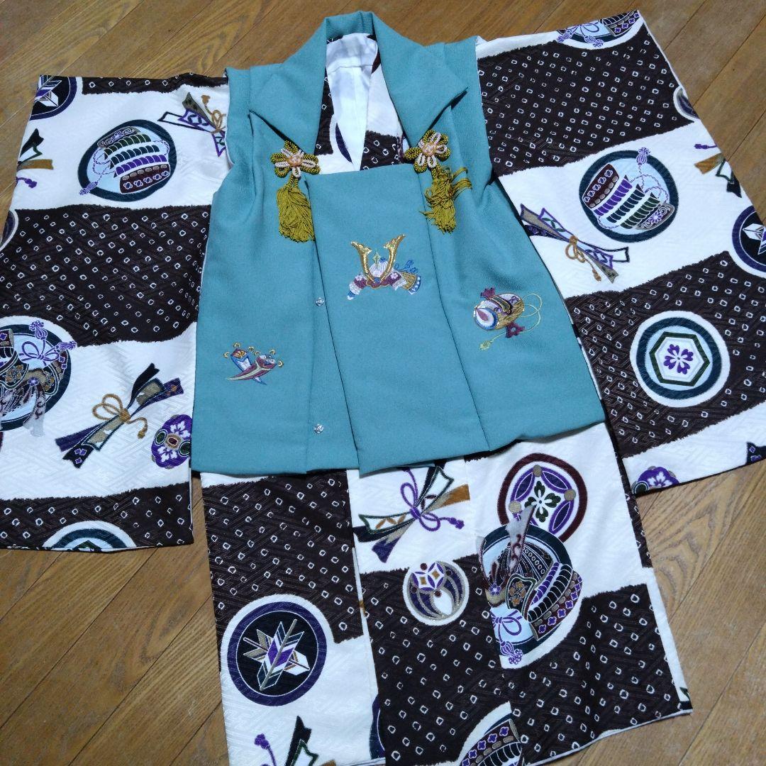 足袋雪駄付き★三歳★男の子★青緑色被布＆茶白着物