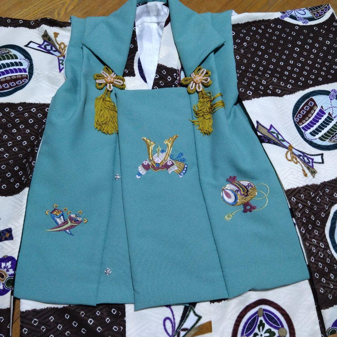 足袋雪駄付き★三歳★男の子★青緑色被布＆茶白着物