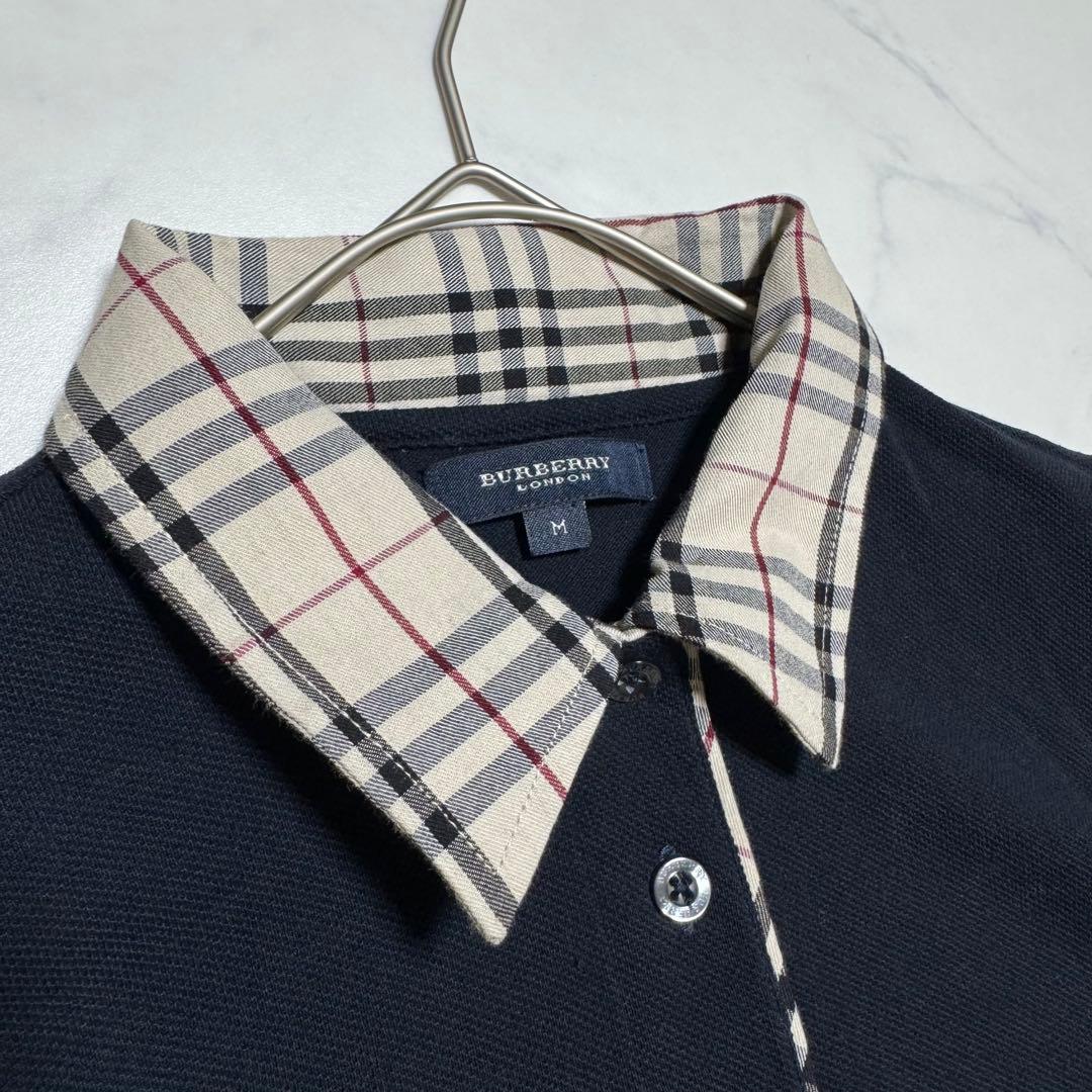 BURBERRYLONDON バーバリー ノバチェック ポロシャツ長袖 ネイビー