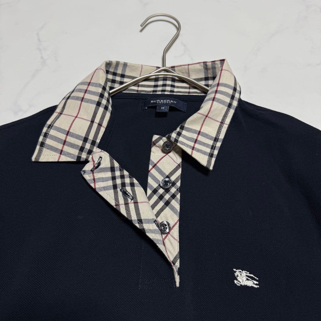 BURBERRYLONDON バーバリー ノバチェック ポロシャツ長袖 ネイビー