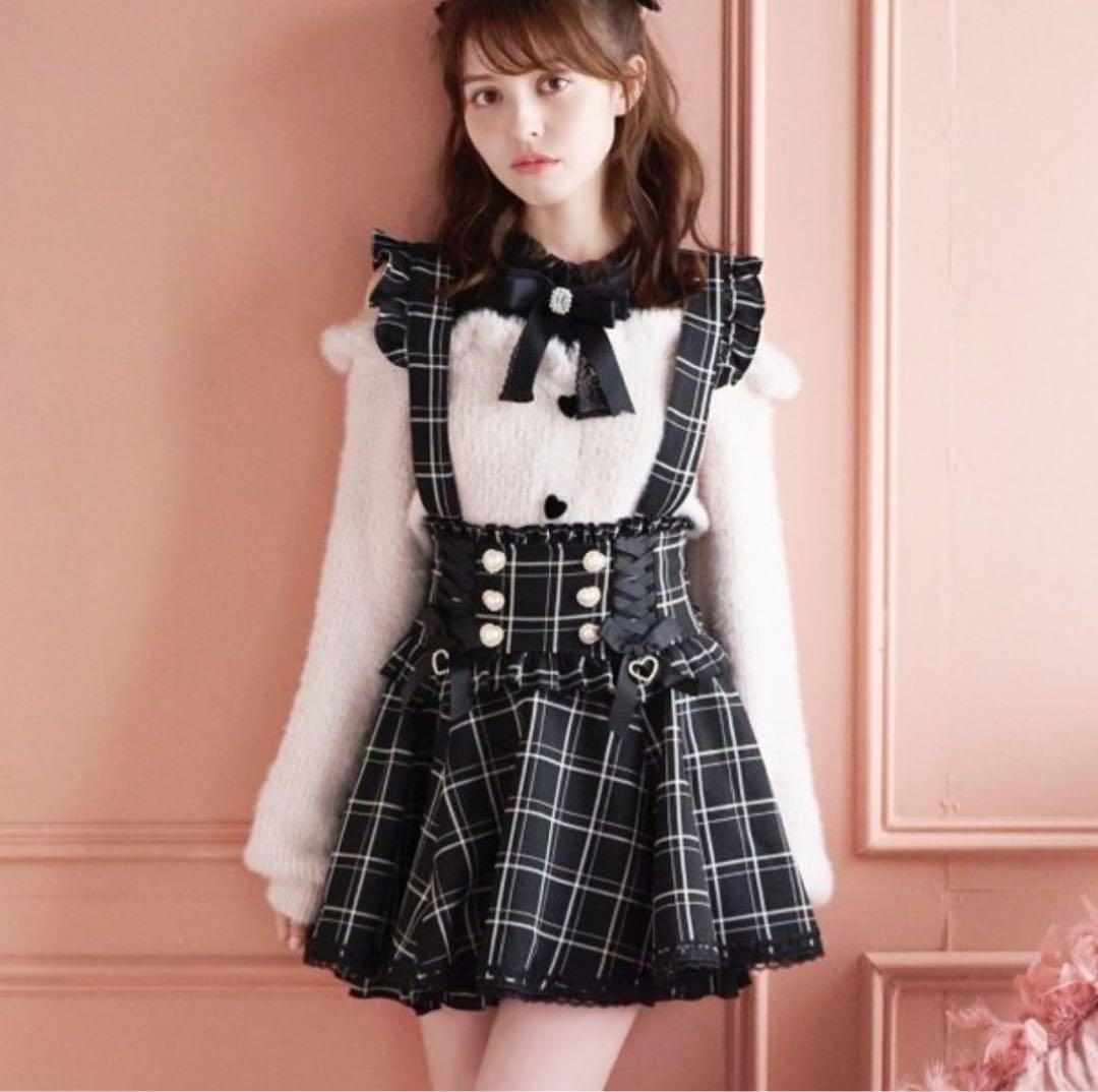 リズリサ レースアップサスペンダー付スカパン ブラックチェック