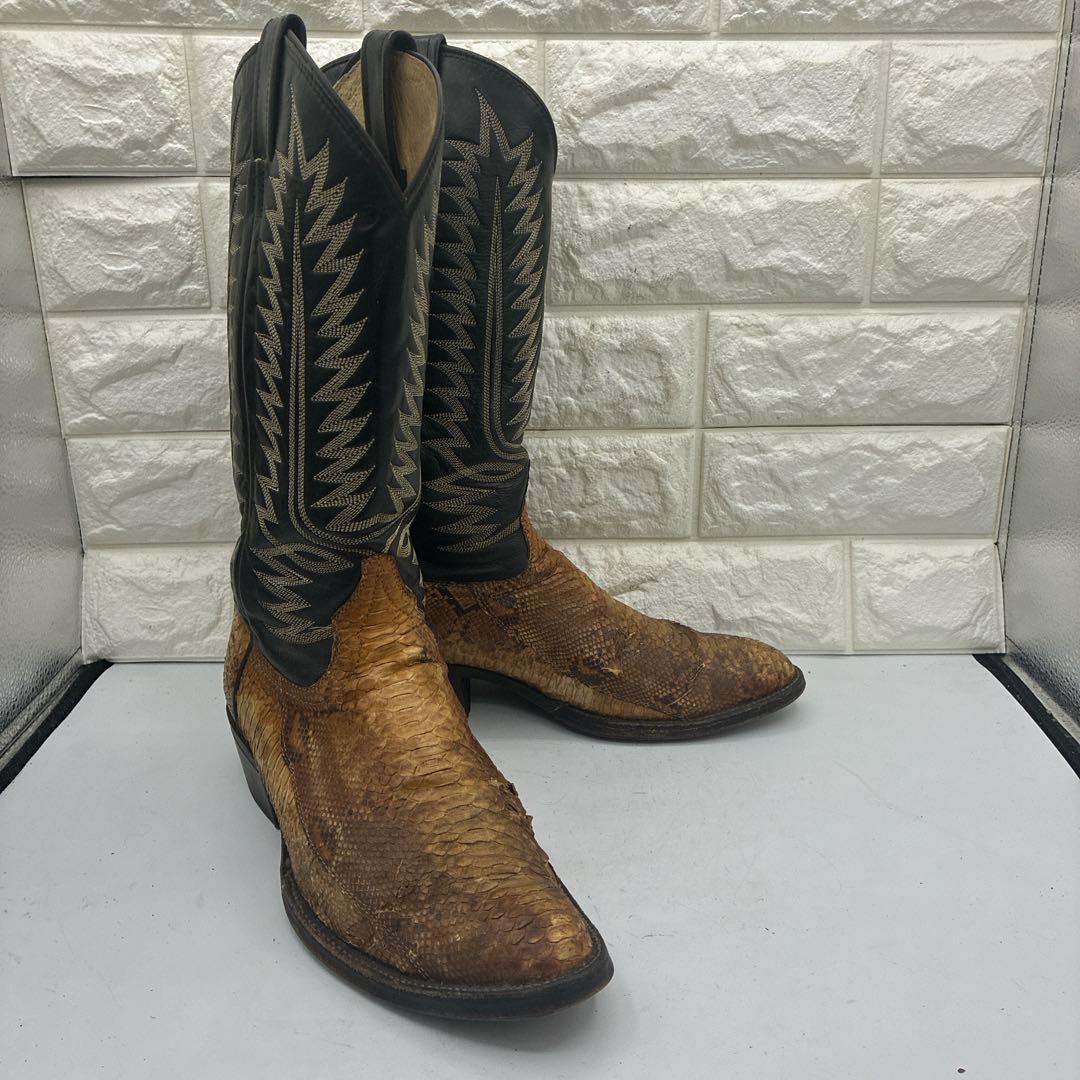 【良品】ウエスタンブーツ 8.5 パイソン レザー ステッチ リザード