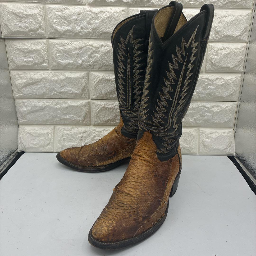 【良品】ウエスタンブーツ 8.5 パイソン レザー ステッチ リザード