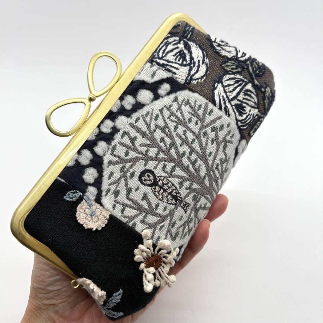 ミナペルホネンハンドメイドパッチワークリボン口金親子がま口長財布