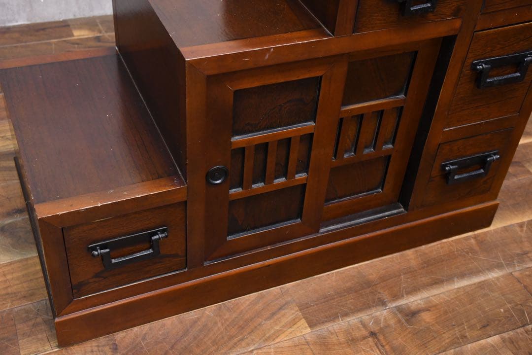 DLK113 民芸家具調 階段箪笥 4段 両面タイプ 階段タンス 抽斗 和モダン