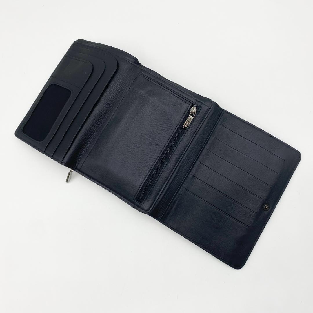 ロエベ 折り財布 リピートアナグラム ブラック ナイロン レザー シルバー金具